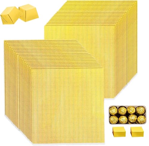 NIEEKRUN Schokoladen Verpackung, Gold Folie Papier 19×16 cm, 100 Stück Lebensmittelechte Alufolie für Pralinen & Kreative DIY-Projekte