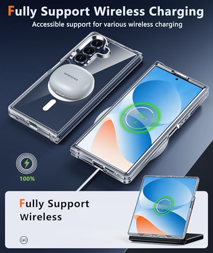 Image of FNTCASE for Samsung Galaxy Z-Fold-7 Case: Magnetic Clear Military Grade Drop Protection Anti Yellowing Cell Phone Cover - Rugged Shockproof Protective Bumper Transparent Phonecase