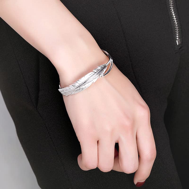 BUYITO Sterling Silver Bangle Bracelets for Women 925 Sterling Silver Cuff Bangles Adjustable Fashion Women Jewelry Lucky Fidget Bracelet for Women Mom Wife Valentine Mothers Day Gift4