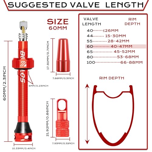 image for BUCKLOS Tubeless Presta Valve Stem 40/44/55/60/65/80/100 mm, Valve Ste