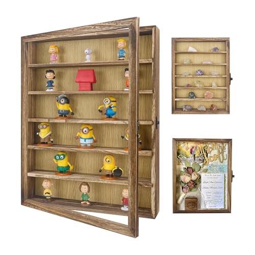 Image of FramePro Shadow Box Frame Display Case 12x16 with Removable Shelves, Deep Memory Box Trinket Knick Knack Shelf Cabinet for Collector, Keepsake Coins Military Medals Wedding Flowers Real Wood