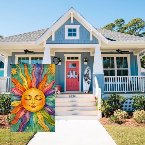 Summer Sunshine Garden Flag 12x18 Watercolor Boho Sun Yard Decor β image 2