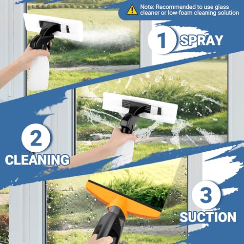 Image of KIATO Window Vacuum Squeegee Cordless, Electric Window Vac, Rechargeable Window Cleaner with Spray Bottle, for Cleaning Windows, Mirrors, Glass, 2200mA, WC10