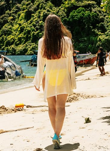Image of Beautiful Nomad Women's Crochet Cover Ups for Swimwear Bathing Suit Sheer Mesh Beach Tops Swimsuit Vacation Outfits