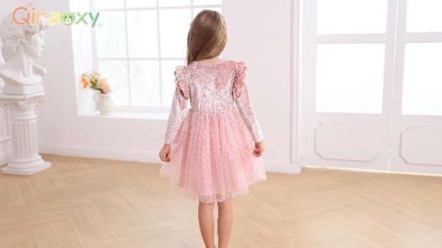 Robe Princesse Fille En Velours à Paillettes - Manches Longues, Noeud Papillon - Idéale Noël & Occasions - 5