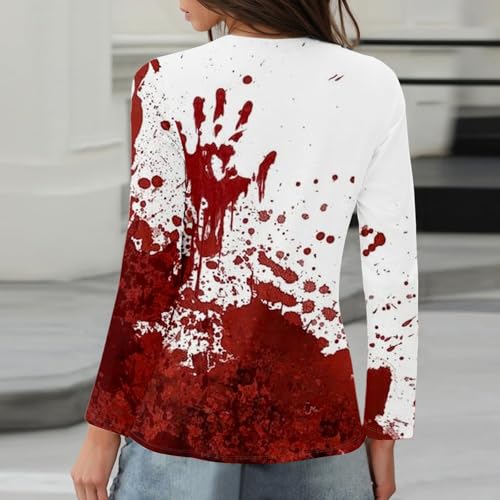 Halloween Shirts for Women Long Sleeve Plus Size Fashion Crewneck Comfortable Tshirts Halloween Costumes for Women