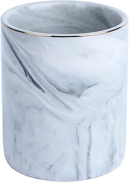 YOSCO Ceramic Round Desk Cute Pen Pot for Kids Stand Marble Pattern Pencil Holder Cup Desk Organizer Makeup Brush Holder (Grey)