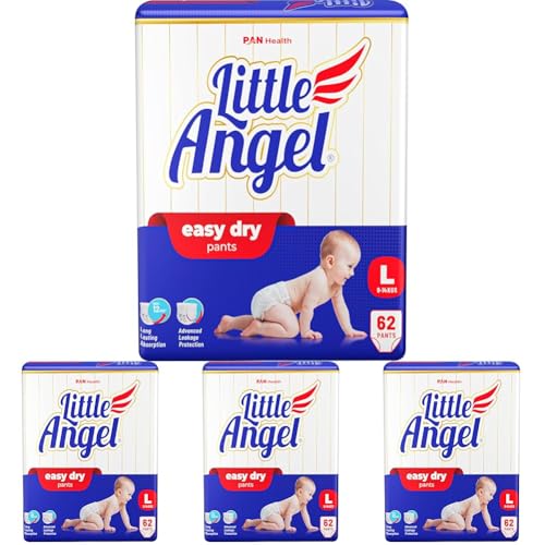 Image of Little Angel Baby Easy Dry Diaper Pants With 12 Hrs Absorption Large Size, 9-14 Kgs - L (62 Pieces) (Pack of 4)