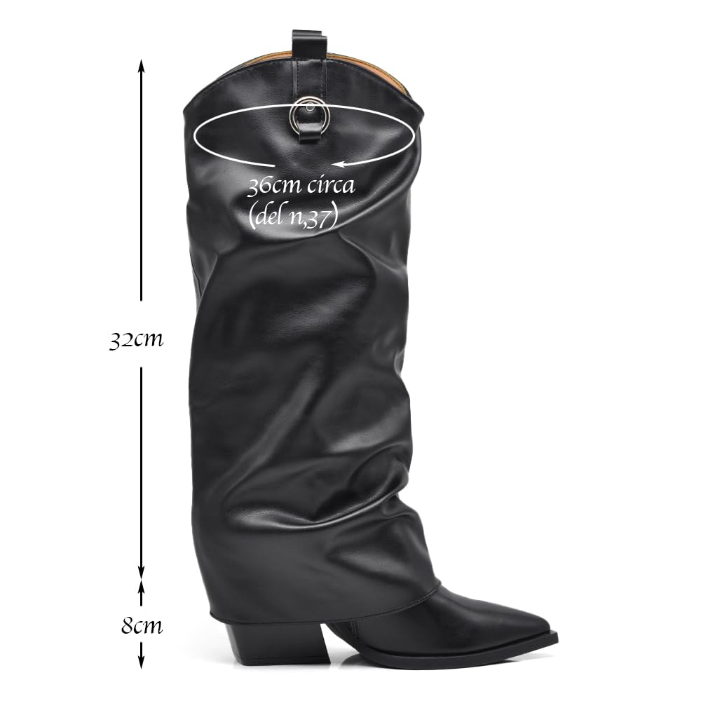 IF Fashion Scarpe Stivali Texani Arricciati Da Donna Con Ghetta Risvolto MP627