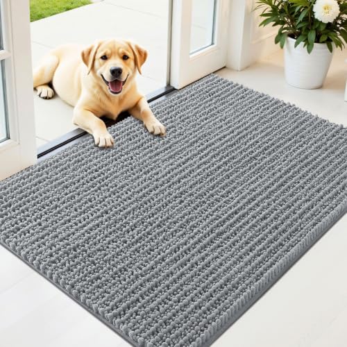 Image of OLANLY Dog Door Mat for Muddy Paws 44x32, Ultra-Absorbent Chenille Mud Mat
