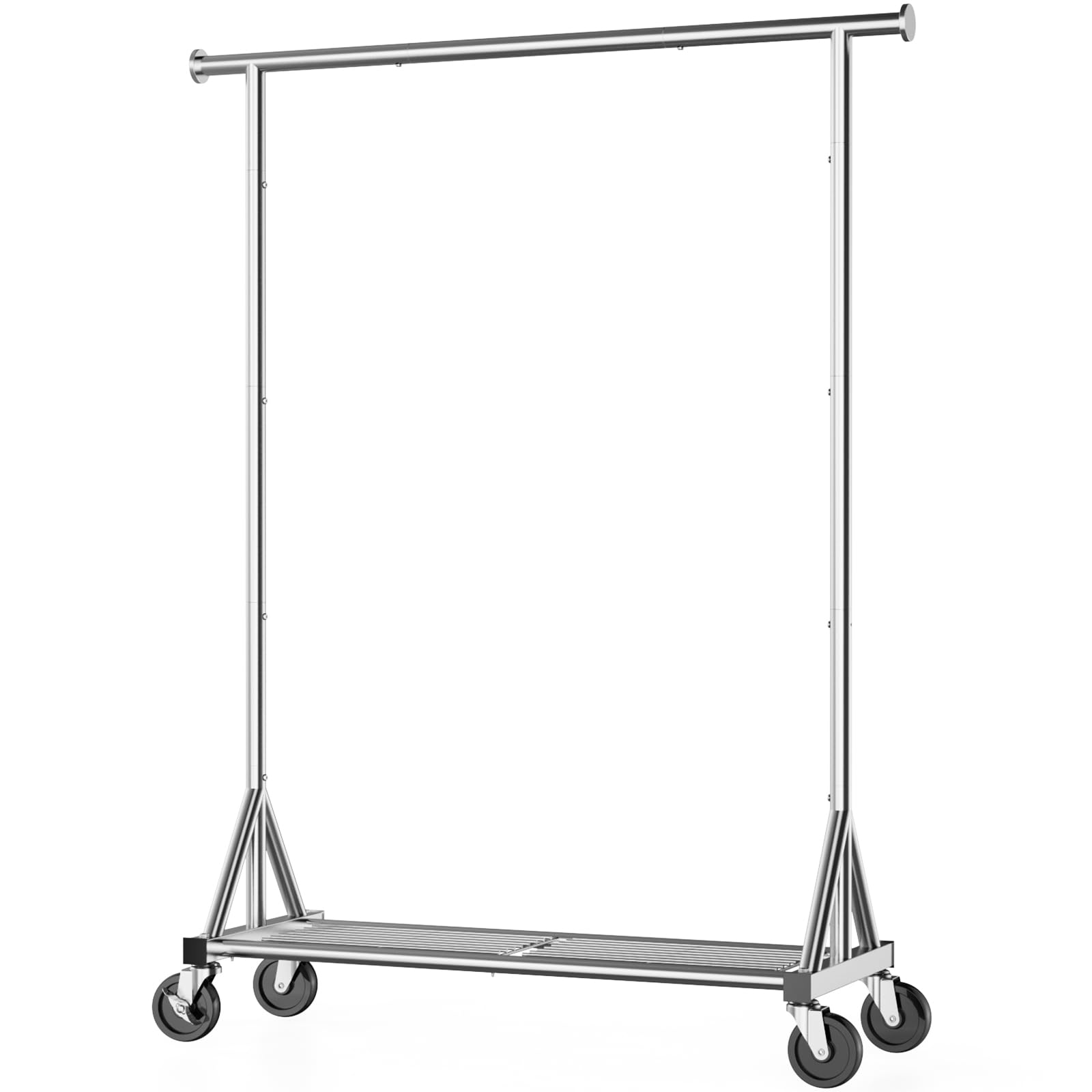 Sakugi 太パイプ シングルレール ハンガーラック 高耐荷重 自立式 衣類整理 ディスプレイ、シルバーZ2