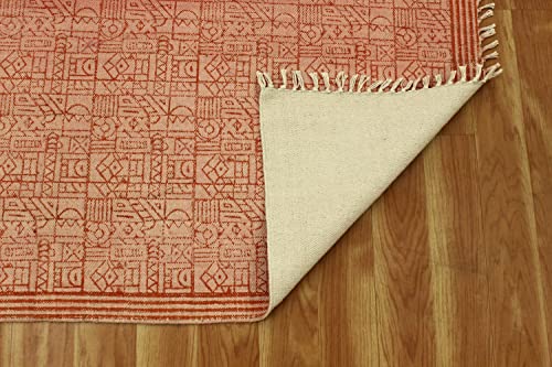 Tapis géométrique orange en coton lavable pour sol de chambre à coucher