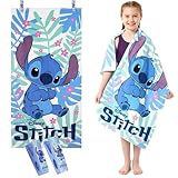 Disney Stitch Serviette de Plage Enfants avec 2 Pinces à Linge Serviettes de Bain Séchage Rapide Absorbant Drap de Plage 100% Coton Cadeau Enfant