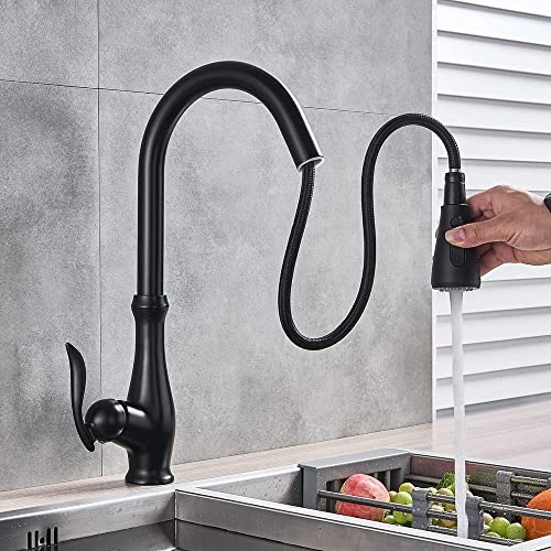 Robinet cuisine extractible noir mat à bec pivotant grand évier - 6