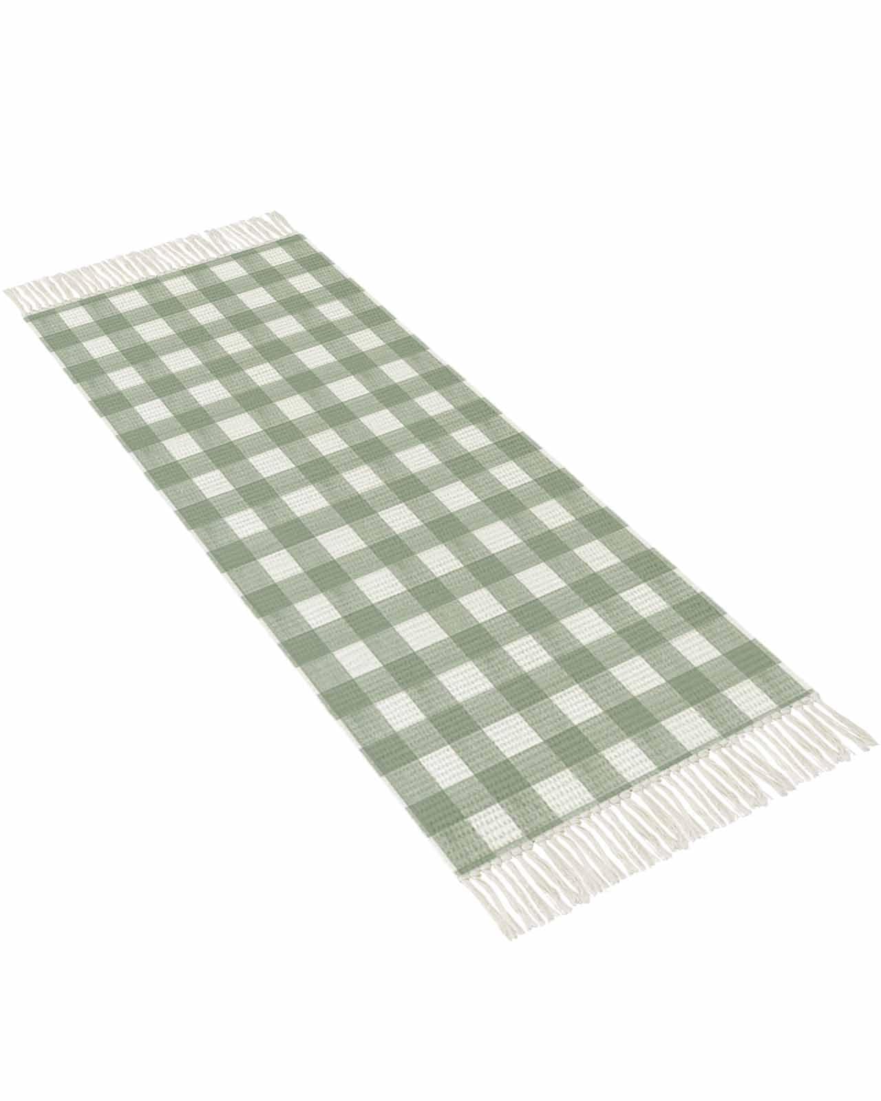 Tassels Area Rugs Sage Green Plaid Boho Living Room Rug 2'x5' Check Plaid Cotton Woven Tassel Area Rug Floor Carpet for Bedroom Dining Rooms Entryway