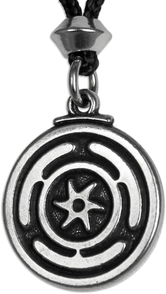 Pewter Wheel of Hecate Goddess Symbol Pendant Necklace