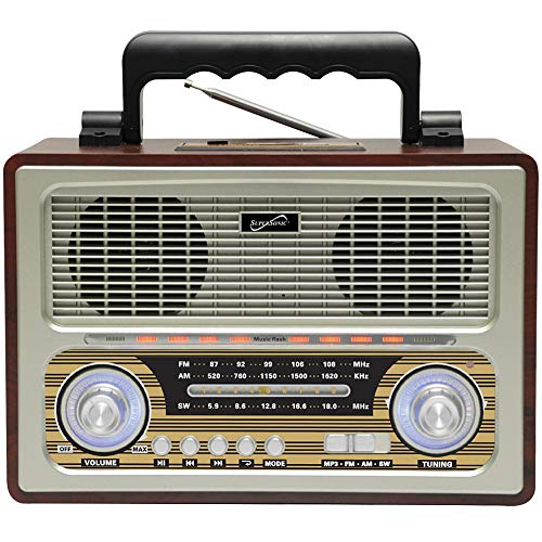 SuperSonic - Retro Multi-Function Bluetooth Speaker with 3 Band Radio, Boomboxes - Wood