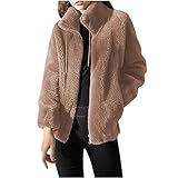 SPSMOKH Chaqueta de forro polar para mujer, color liso, con cremallera, casual, chaqueta de forro polar de peluche, chaqueta tipo cárdigan (caqui, 4XL)