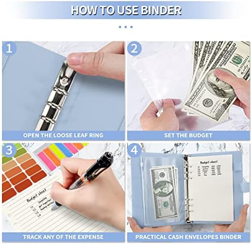 Mlife A5 Notebook Binder Set - 6 Ring PU Leather Planner ,5 PCS File Divider,45 Sheets A5 Loose Leaf Paper,Label Stickers ,Index Tabs and Clear Cash Envelopes,Personal Organizer Binder (Blue)
