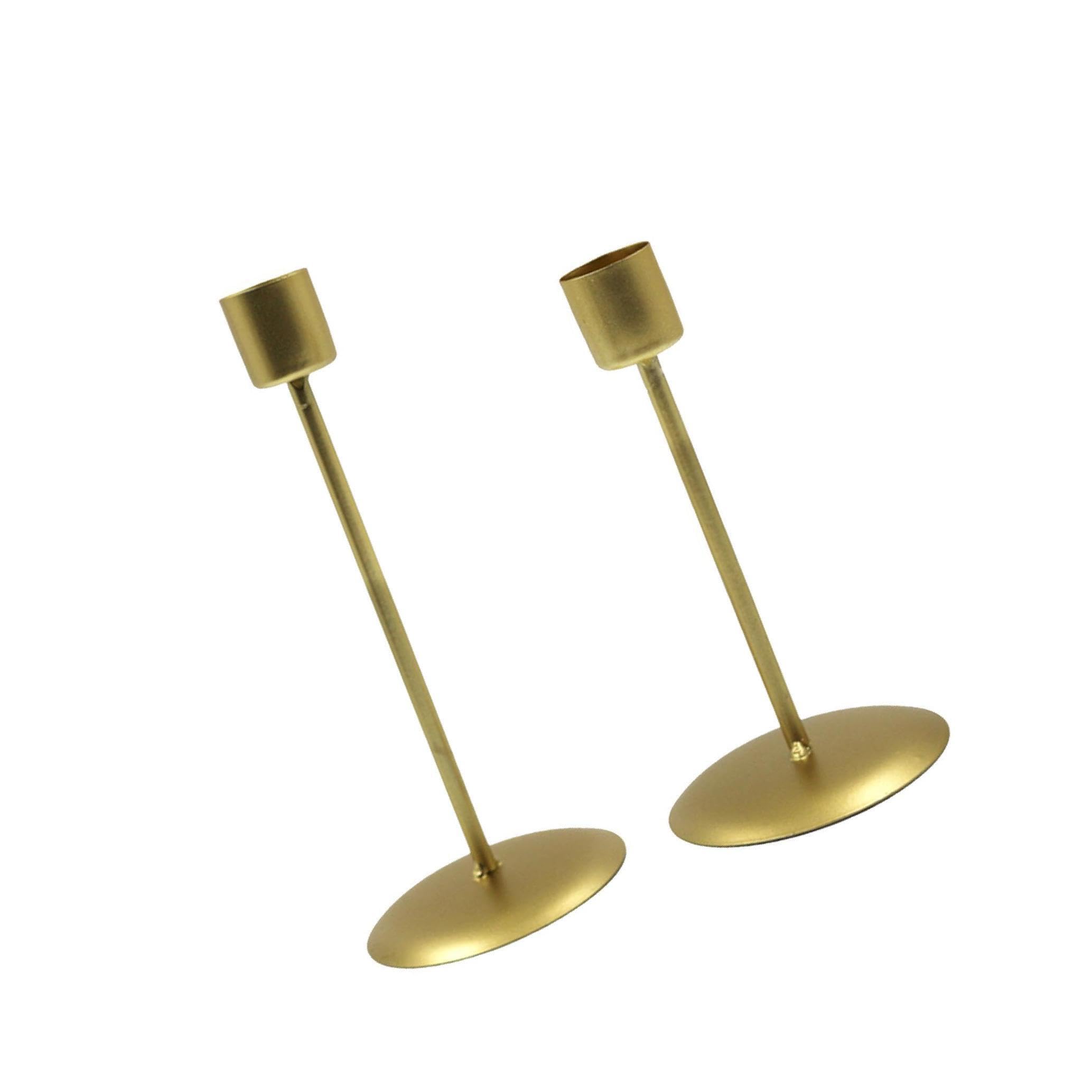 ALCXAZS Elegant 2x Candle Holder Candlestick Table Centerpiece Dinner Ornament Home Office, Golden, 9x2.7x17cm