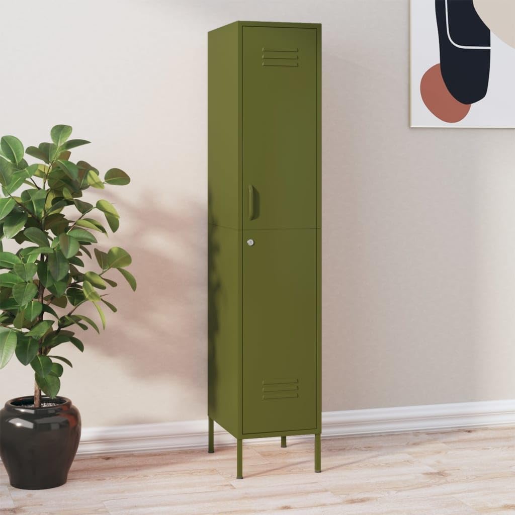 Cleaning Products Cabinet, Locker Cabinet, Olive Green, 35 x 46 x 180 cm, Steel, Quick Assembly, Robust