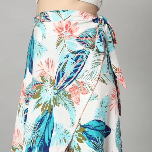 Image of GirlCode Women's Boho Floral Print Wrap Front Self Tie Knot Midi Skirt Women & Girls