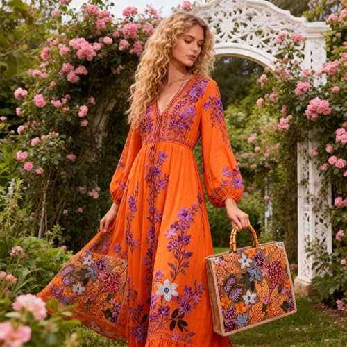 Bolso Tote para Mujer con Asa de Bambú y Bordado de Lentejuelas miniatura 2