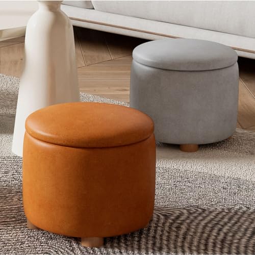 Tabouret rond pouf bois massif repose-pieds lin technique - 4