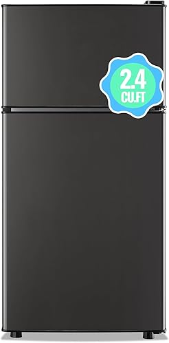 Mini refrigerador de 2.4 pies cúbicos con congelador, refrigerador pequeño con 7 controles de temperatura ajustables y pies ajustables, refrigerador