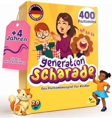 ZENAGAME Pantomime Spiel Kinder - Familien Spiele - Scharade Spiel Kinder - Kartenspiele für Familie, Junior, Erwachsene - Gesellschaftsspiel - Kartenspiel ab 4 Jahren
