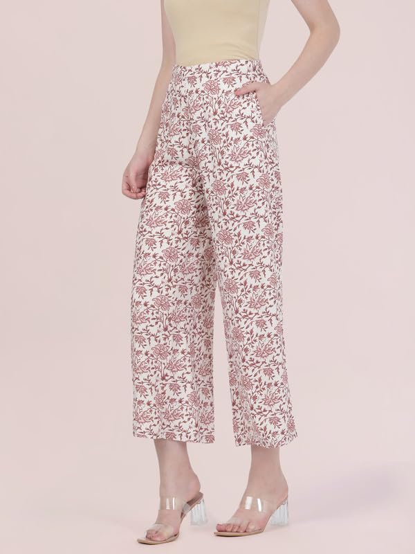 Image of GO COLORS Soft Viscose Printed Palazzo Full Length for Women| Breathable, Mid Rise, White