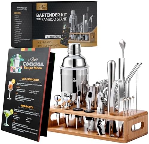 Mixology Bartender Kit with Japanese Jigger & Bamboo Stand - 25 Piece Stainless Steel Cocktail Making Set, Shaker, Strainer, Mixer, Spoon, Muddler, Barware Tools - Birthday Gifts & Anniversary - Thumbnail 3