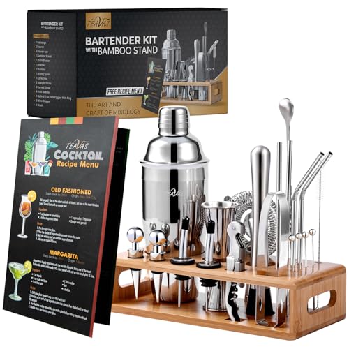 TEAVAS Mixology Bartender Kit with Japanese Jigger & Bamboo Stand - 25 Piece Stainless Steel...