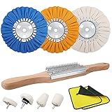KingTool Airway Buffing Wheel Kit - 3PCS 8' Airway Buffing Wheels for Angle Grinder (White/Orange/Blue, 5/8' Arbor Hole, 16 Ply), 4PCS Polishing Wheel for Drill, Buffing Rake, Towels