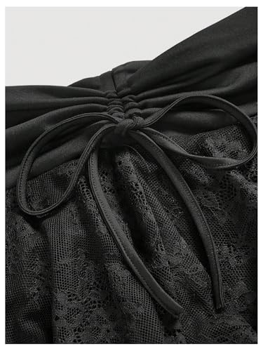 Verdusa Women's Plus Size Y2k Lace Sheer A Line Mini Skirt Ruched Tiered Layered Drawstring Ruffle Skirts4