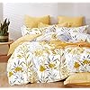 SLEEPBELLA Comforter Queen Size, 600 Thread Count Cotton Grey Branch with Yellow Flower & Grey Leaves Pattern Orange Reversible Comforter Set,Down Alternative Bedding Set 3Pcs(Queen, Yellow Botanical)