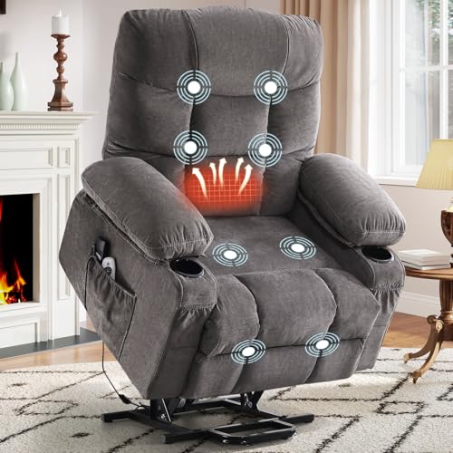 KWKSV Power Lift Recliner Chair for Elderly with Vibration Massage and Lumbar Heating Electric Recliner Sofa with Cup Holders and USB Charge Port for Living Room Comfort
