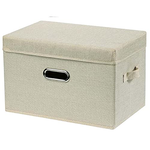 QSCTYG Storage Boxes Washable Cotton Linen Fabric Folding Storage Box Foldable Bins Toys Organizer With Lid Storage Basket Laundry Basket 188 (Color : White, Size : 45X35X25cm)