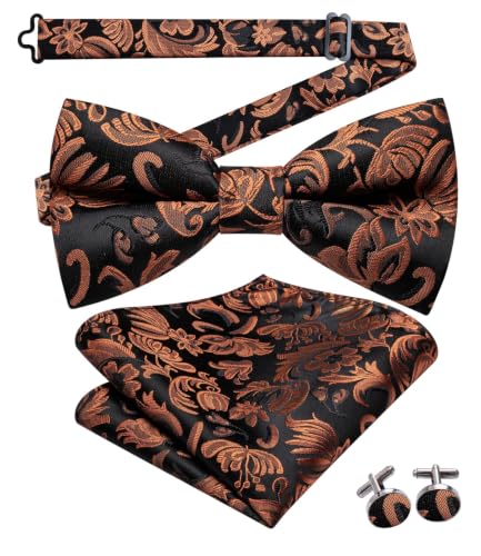 Image of Dubulle Mens Paisley Striped Bowtie Set Pre-tied Bowtie for Men and Pocket Square Set Wedding Business