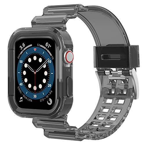 Vishoitty Watch Band with Case Compatible with Apple Watch 44mm 42mm Black Sport Apple Watch Strap for Men with Rugged Bumper Case Premium TPU Watch Band Strap for iWatch Series SE/6/5/4/3/2/1