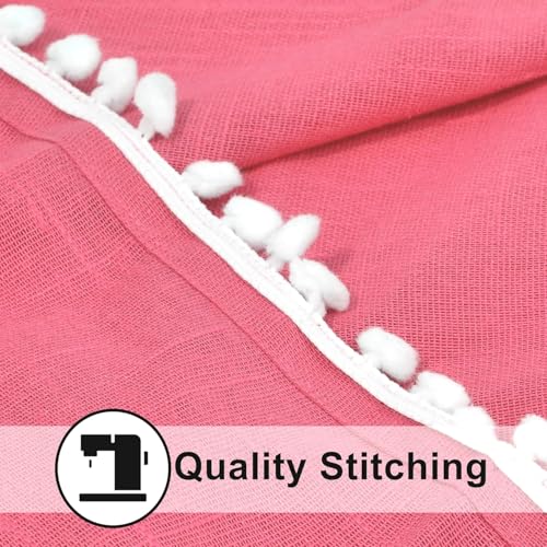 Image of THE LINEN COMPANY Cotton Curtains Sheer Net Curtains with Pom Pom Lace Rod Pocket Window Curtains Light Filtering Curtains for Window Curtains Door Curtains Pink 5 Ft Pack of 2