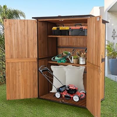 GUTINNEEN 4.6x2.42FT Sheds & Outdoor Storage Shed with All Around Metal Frame,Wooden Tool House with Adjustable Shelfs, Garden Tool Shes for Backyard Garden Patio Lawn, Brown