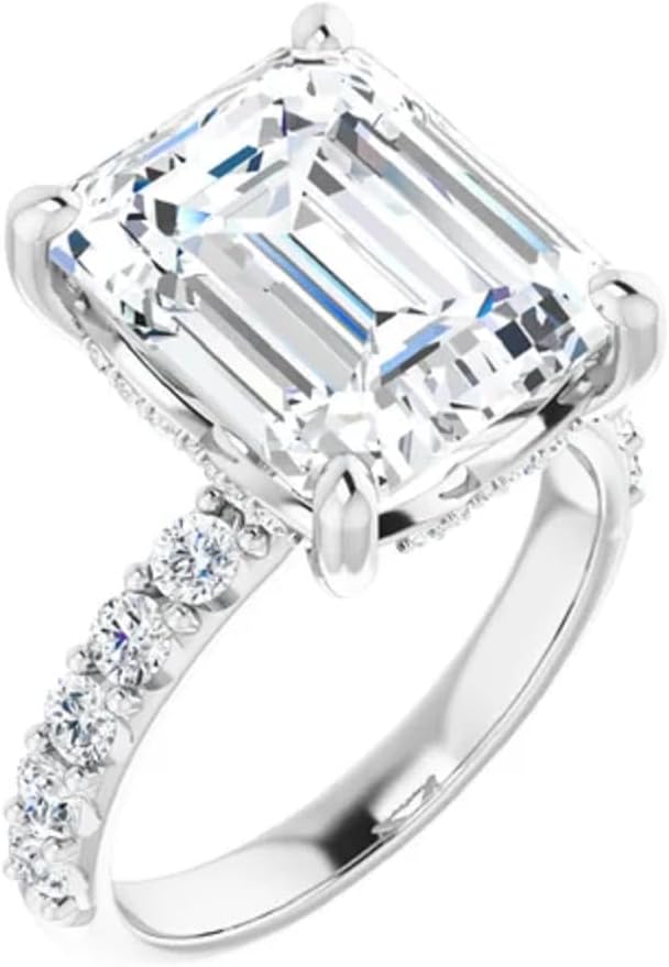 5 CT Emerald Cut Moissanite Engagement Ring Set, Wedding/Bridal Ring Set, Sterling Silver Vintage Antique Promise Ring Set, Ring Women