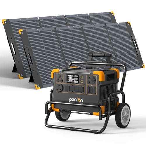 pecron Power Station E2000LFP with 2x200W Solar Panels Trolley Kit, 1920Wh Portable Power Station 5X2000W AC Outlets, LiFePO4 Battery Backup Expandable, Solar Generator for Home, Camping, RV