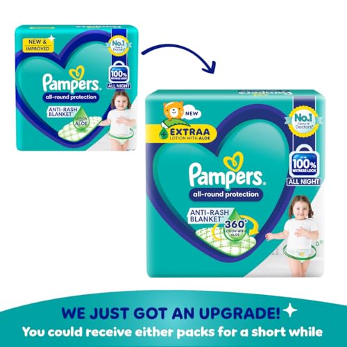 Image of Pampers All round Protection Pants, Double Extra Large size baby diapers (XXL) 9 Count, Anti Rash diapers, Lotion with Aloe Vera