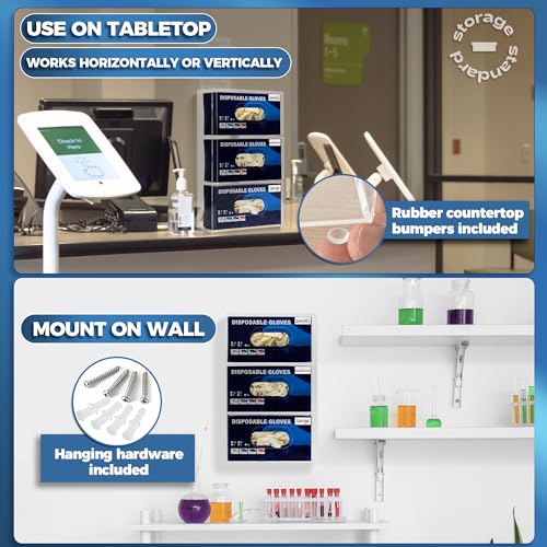 Image of Storage Standard Triple Glove Box Holder Wall Mount Glove Dispenser - Disposable Glove Holder Wall Mount Glove Station for Medical Gloves, Multipurpose Kitchen Gloves Holder - 16.25 x 10 x 4 Inches