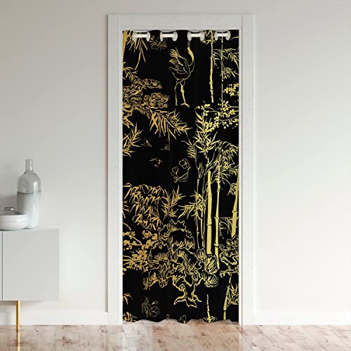 Bamboo Botanical Door Cover Curtain Doorway Curtain Privacy Kids Boys Girls Luxury Golden Black Insulated Thermal Curtains Door Curtain Closet Door Curtain Room Divider 106x203cm 1 Panel
