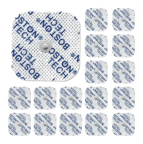 Boston Tech 16 electrodos para TENS Compatible con TENS BEURER Parches 5x5 cm Conector Botón 3,5 mm No Requiere Gel Adicional Compatibles con Otros TENS y EMS Reutilizables Hipoalergénicos