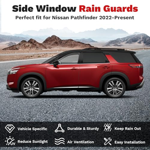 Image of Canvcle Window Visors Rain Guards for 2022-2025 2026 Nissan Pathfinder Accessories, Outside-Mount Side Window Wind Deflectors Vent Visors Shades Rainproof Black 4PCS