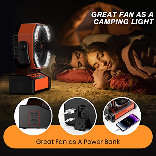 Zmirne Portable Camping Fan With Auto-Oscillating & Remote & Led Light, 20000Mah Rechargeable Battery Powered Fan(60Hrs),Hurricane But Quiet Fan, Anti-Drop And Collision Outdoor Fan For Travel,Orange #TOP5